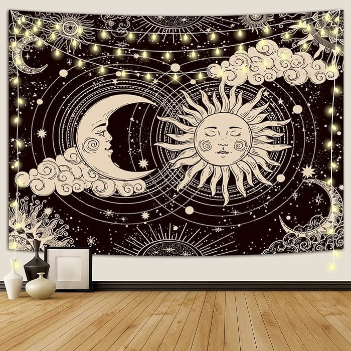 Wonrizon Sun and Moon Tapestry, Aesthetic Black Dark Spiritual Tapestries Mystic Burning Sun with... | Amazon (US)