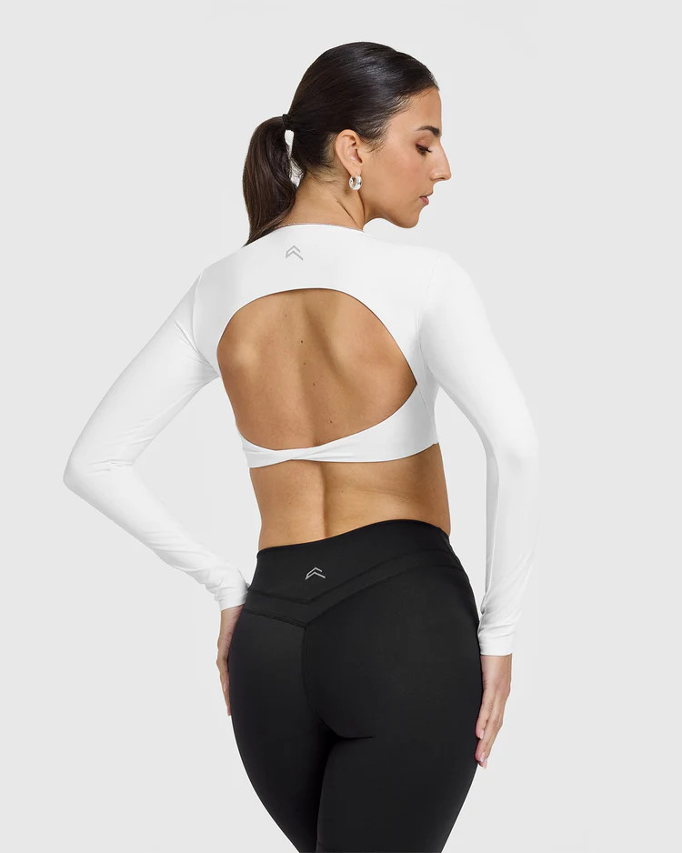 Unified Twist Front Long Sleeve Crop Top 
 White | Oner Active (UK / US)