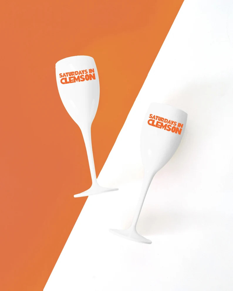 Saturdays in Clemson Plastic Reusable Champagne Flutes (Set of 2)  | Perfect for Tailgates, Footb... | Etsy (US)
