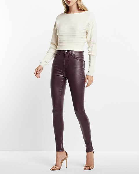 High Waisted Burgundy Coated Skinny Jeans | Express
