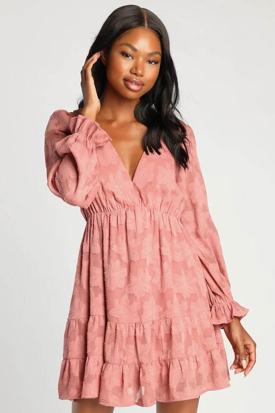 Seriously Sweet Mauve Floral Burnout Tiered Babydoll Mini Dress | Lulus (US)