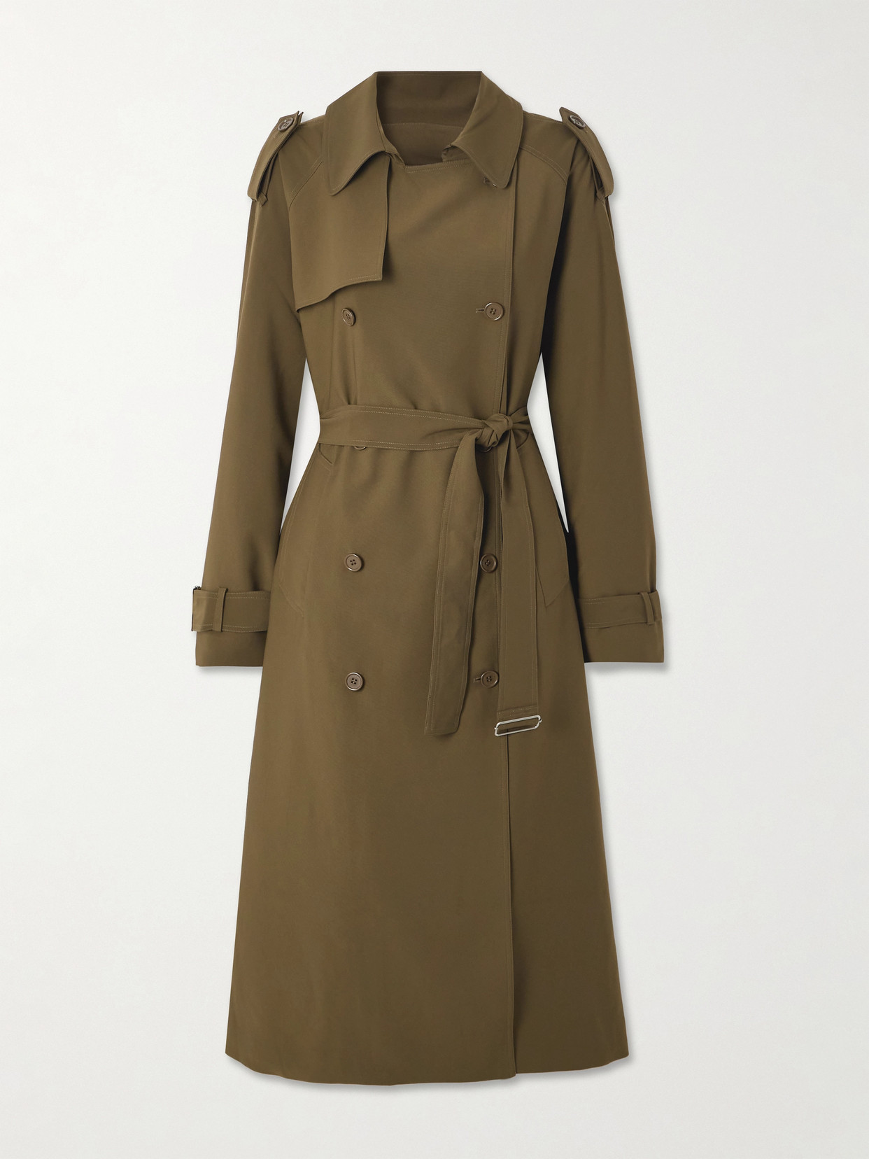 The Frankie Shop - Veyron Double-breasted Belted Shell Trench Coat - Army green | NET-A-PORTER (UK & EU)