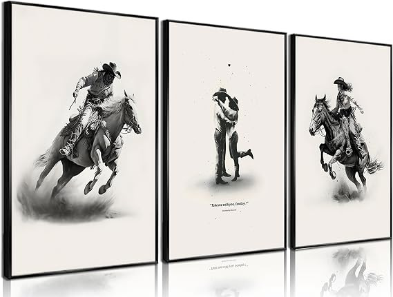 Amazon.com: 3 Pcs Western Cowboy Wall Canvas Art Simple Romantic Cowboy Couple Posters prints Pai... | Amazon (US)
