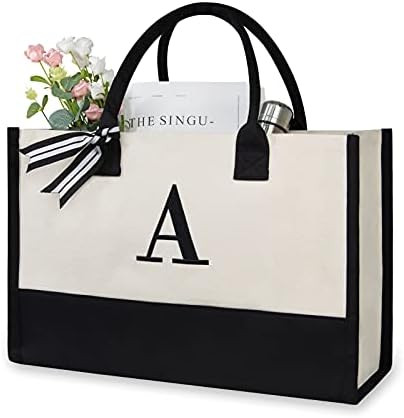 TOPDesign Personalized Initial Canvas Beach Bag, Monogrammed Gift Tote Bag for Women | Amazon (US)