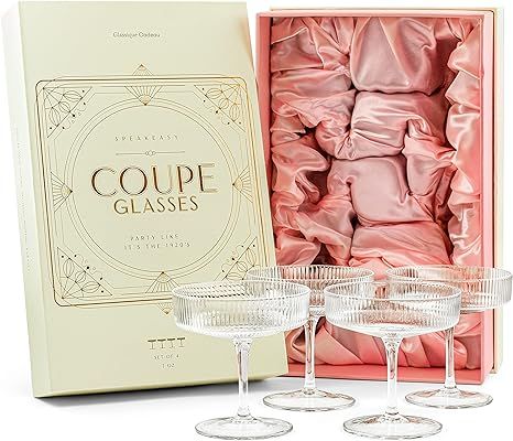 Vintage Art Deco Coupe Glasses | Set of 4 | 7 oz Classic Cocktail Glassware for Champagne, Martin... | Amazon (US)