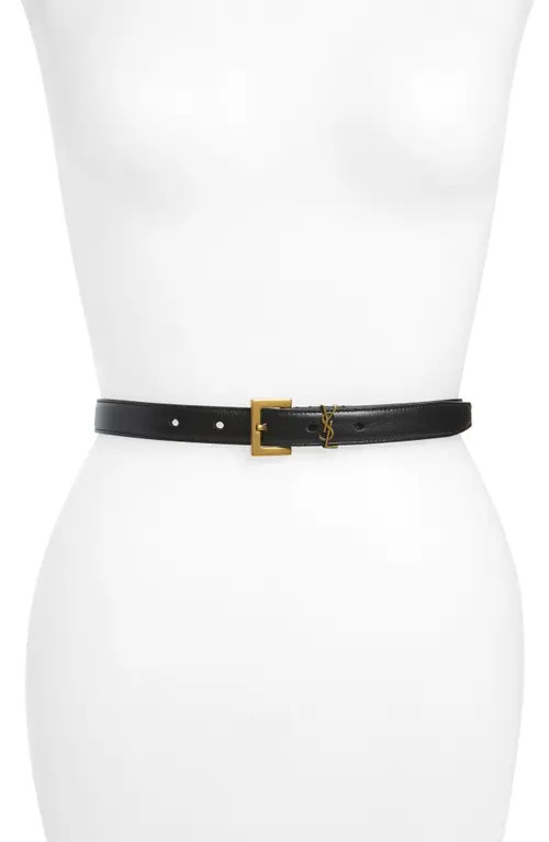 Saint Laurent YSL Cintura Leather Belt in Noir/Gold at Nordstrom, Size 90 | Nordstrom