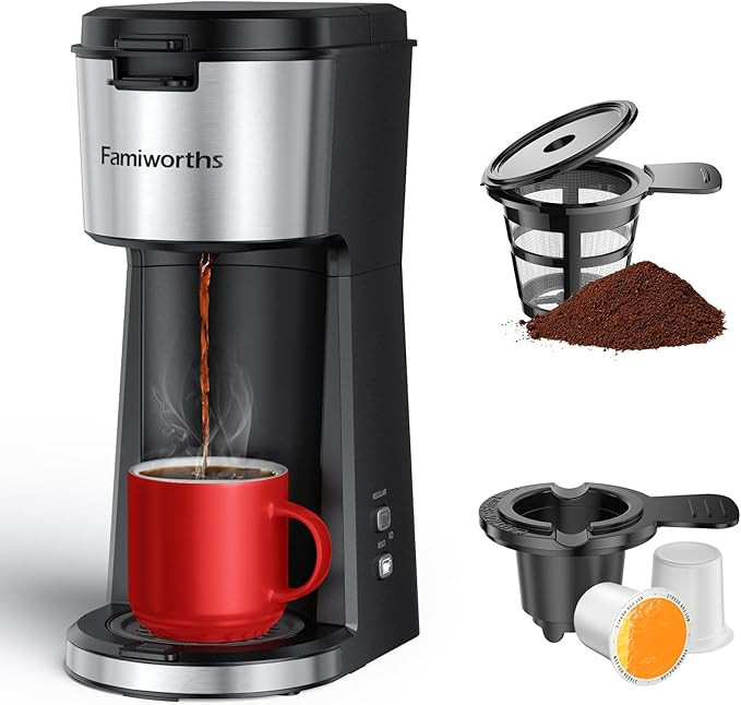 Famiworths Single Serve Coffee Maker for K Cup & Ground Coffee, With Bold Brew, One Cup Coffee Ma... | Amazon (US)