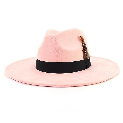 LIDHAY Big Wide Brim Fedora Hats for Women Men Western Suede Hat Panama Hat Outdoor Hats 015 Skin Pink | Amazon (US)