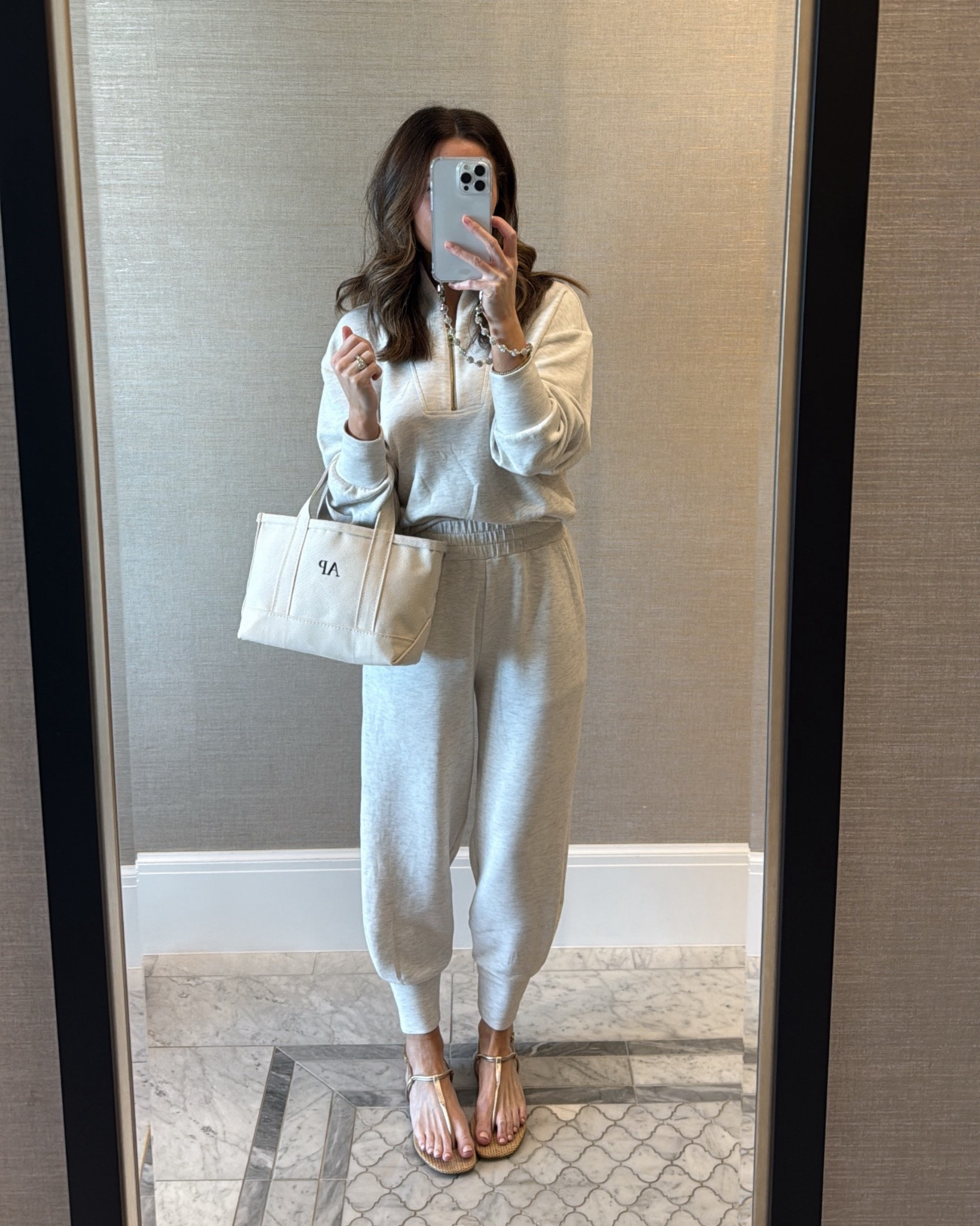 the comfiest luxe feeling set from varley! I’m wearing true to size xs and the fit is true to size but not constricting. paired with my go to llbean mini boat and tote and my favorite sandal of 2025 from shutz (I sized up 1/2)  

#LTKPetite #LTKTravel #LTKActive