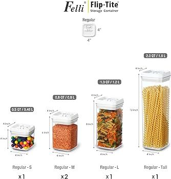 Felli Flip Tite Airtight Food Storage Container 5pk Set Lid 4” REGULAR Seal Stackable Plastic C... | Amazon (US)