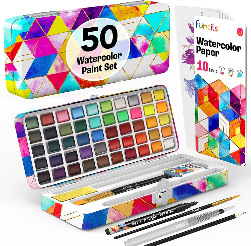 Watercolor Paint Set - 50 Travel Watercolors Set - Water Colors Paint for Adult, Kids, Beginners,... | Amazon (US)