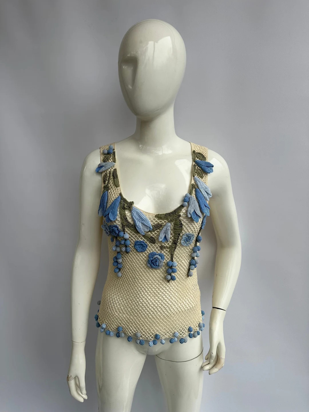 Y2k Vintage MOSCHINO Crochet Tank Top. Knit Blue Floral Top - Etsy Canada | Etsy (US)