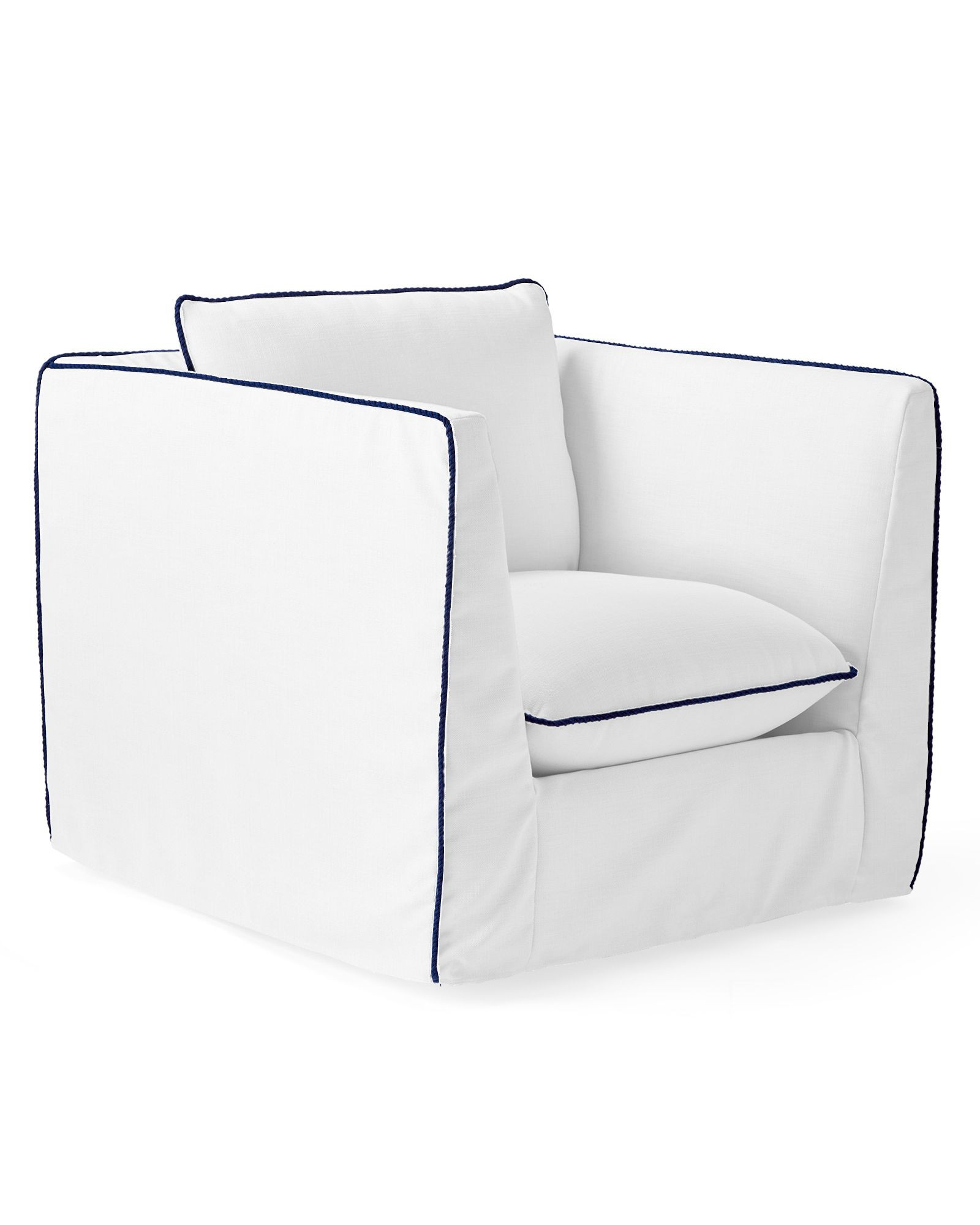 Paros Swivel Chair with Mediterranean Blue Rope Trim | Serena and Lily