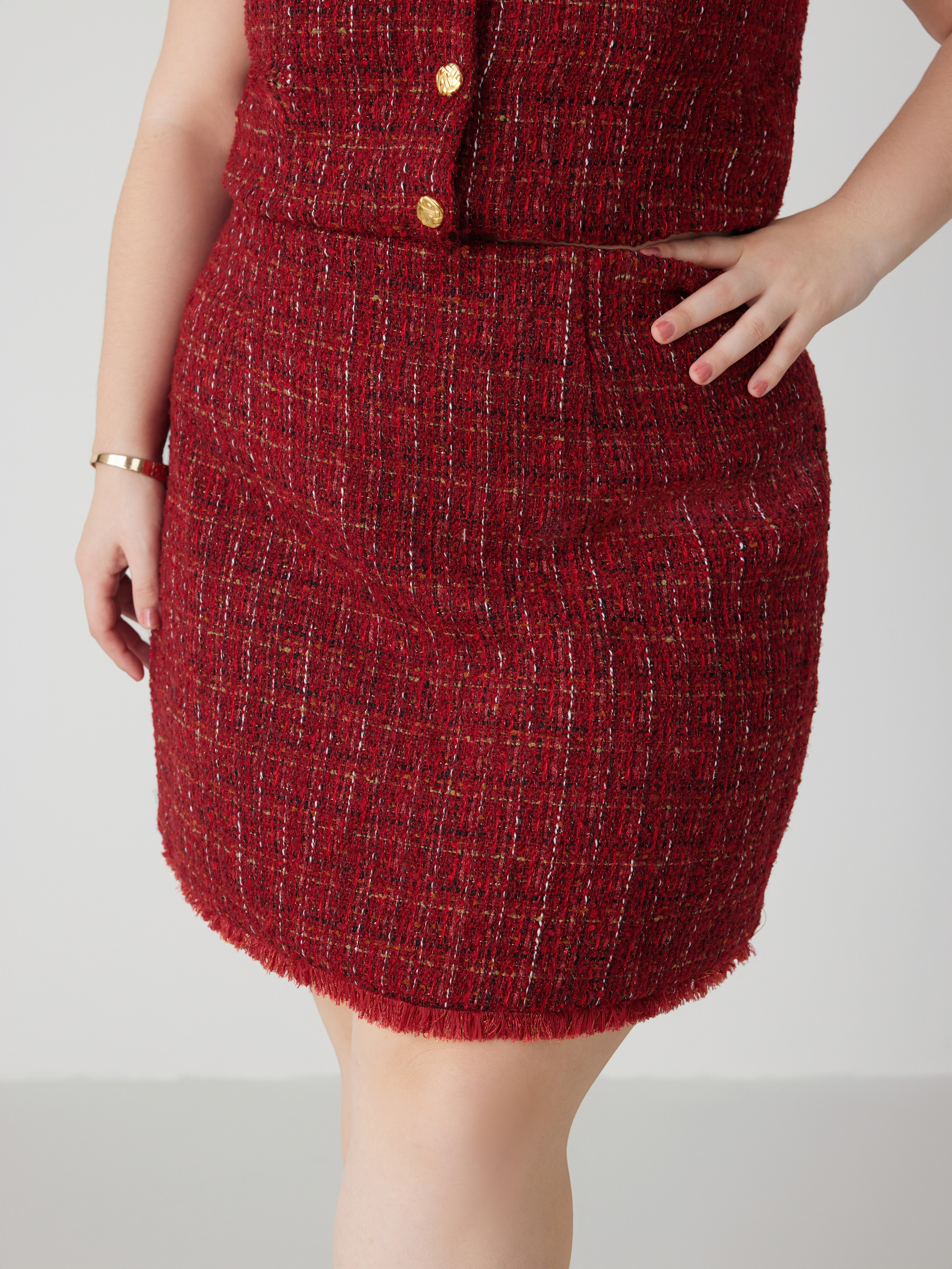 Tweed Tweed Middle Waist Mini Skirt Curve & Plus For Daily Casual Date Coffee Shop Holiday | Cider