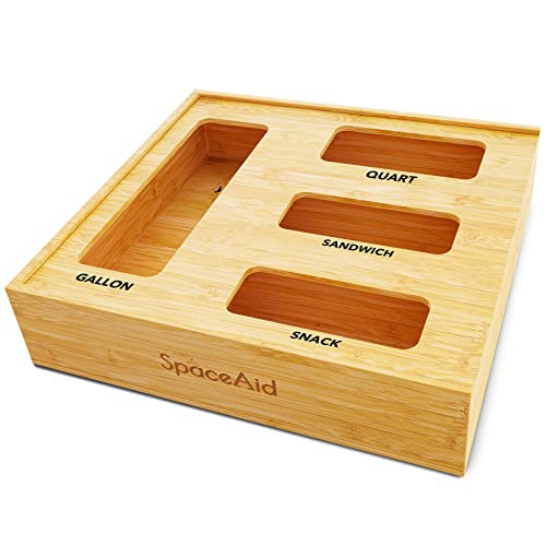 SpaceAid Bag Storage Organizer for Kitchen Drawer, Bamboo Organizer, Compatible with Gallon, Quart, Sandwich and Snack Variety Size Bag (1 Box 4 Slots), 2.5" High | Amazon (US)