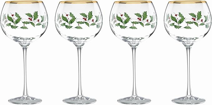 Lenox Drinkware, Holiday 4-Piece Wine Balloon Glass Set, Set Of 4, 16 Oz Capacity, Made From Glas... | Amazon (US)