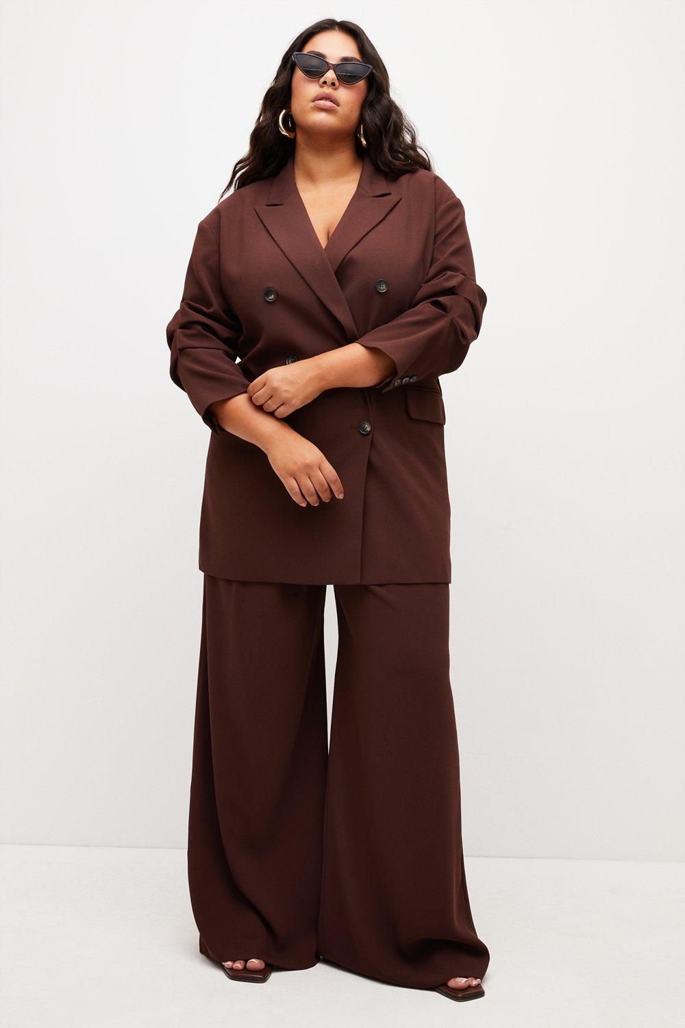 Plus Size Soft Twill Ruched Sleeve Double Breasted Jacket | Karen Millen UK + IE + DE + NL