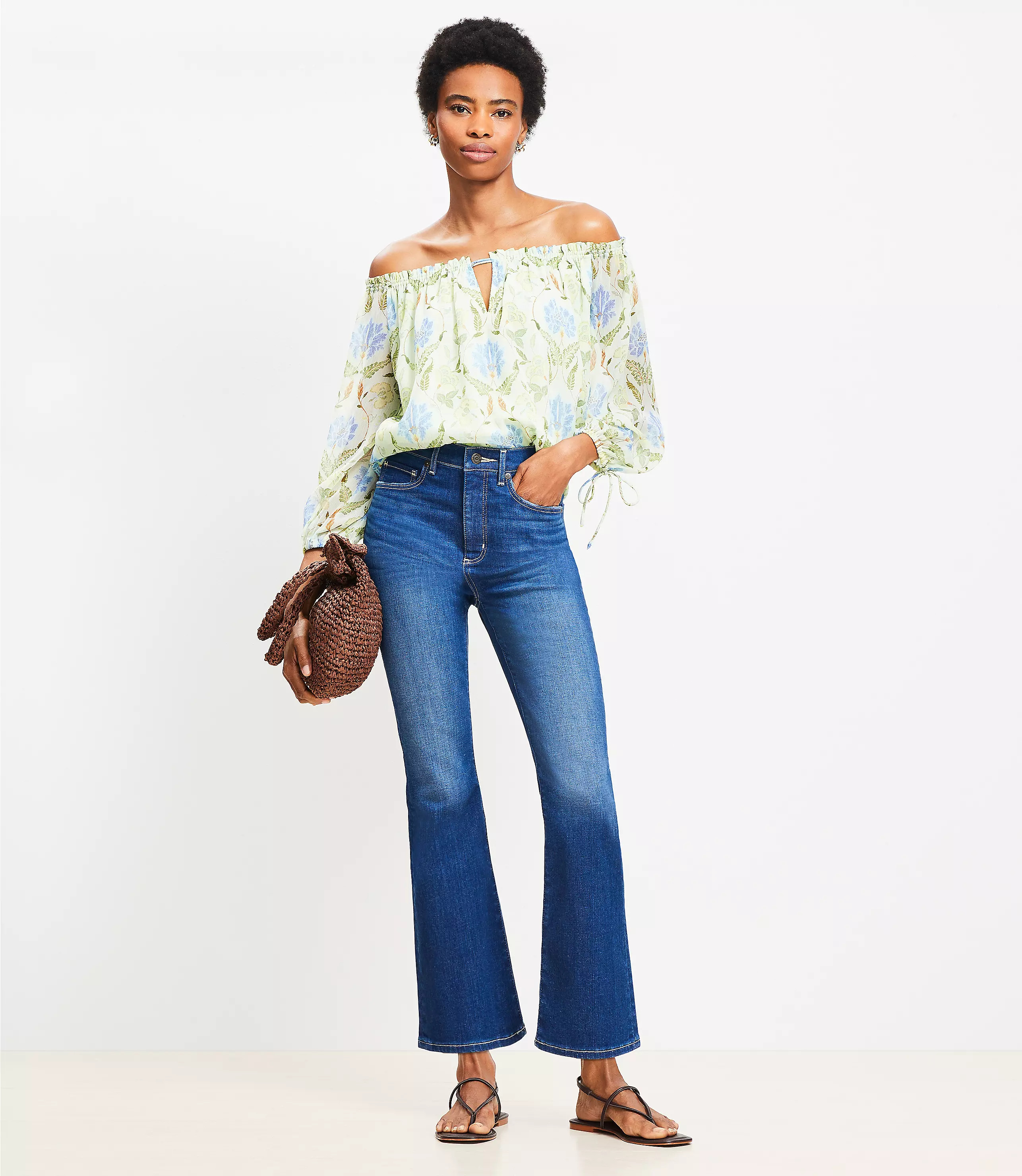 High Rise Kick Crop Jeans in Bright Indigo Wash | LOFT