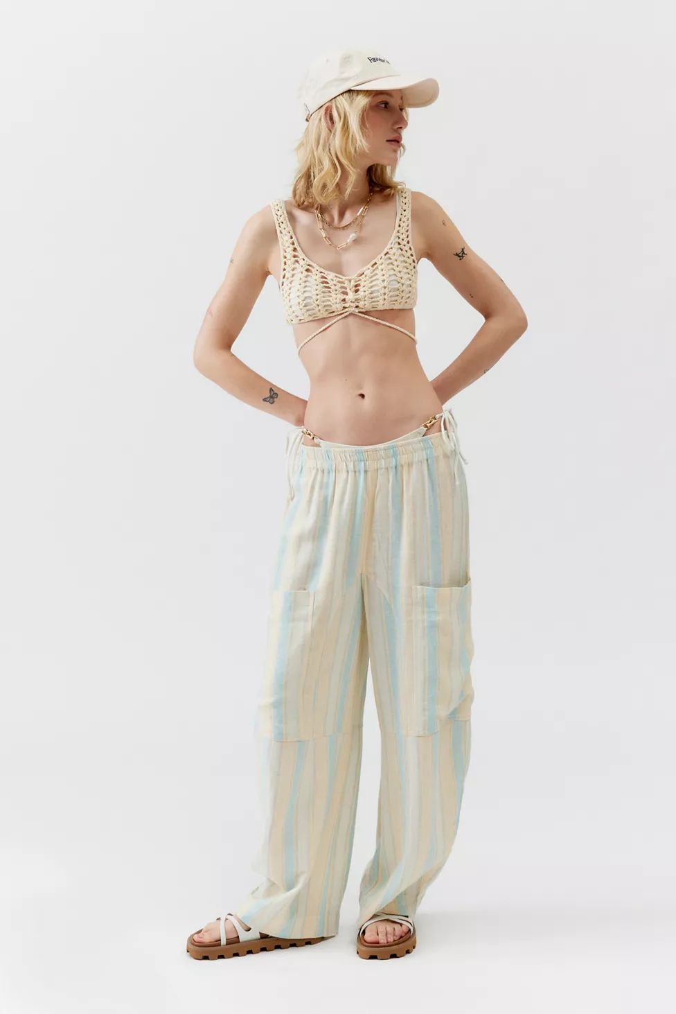 UO Mae Shimmer Striped Linen Cargo Pant | Urban Outfitters (US and RoW)
