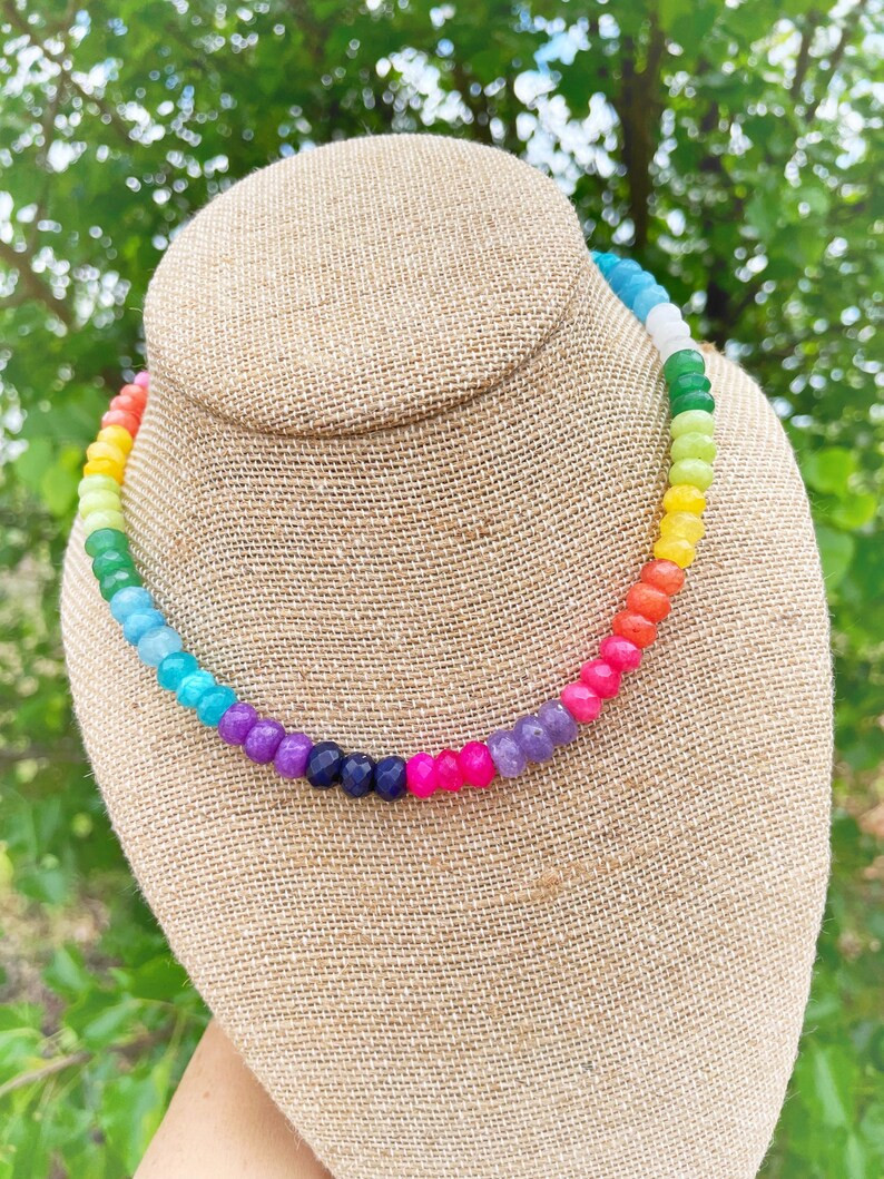 Rainbow Faceted Rondelle Necklace, Rondelle Necklace, Spring Break, Summertime, Mothers Day, Rond... | Etsy (US)
