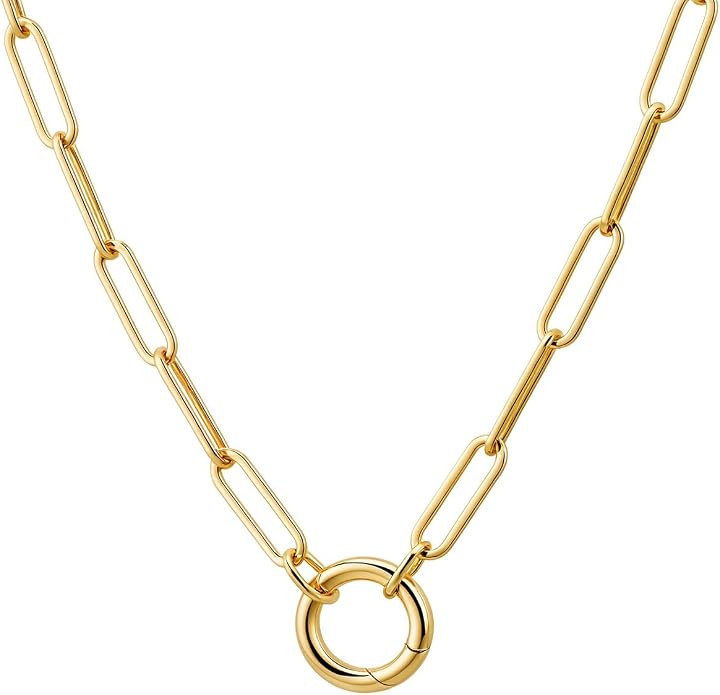 CAITLYNMINIMALIST 18K Gold Plated Silver Clasp Rolo Charm Holder Paperclip Necklace for Women Gif... | Amazon (US)