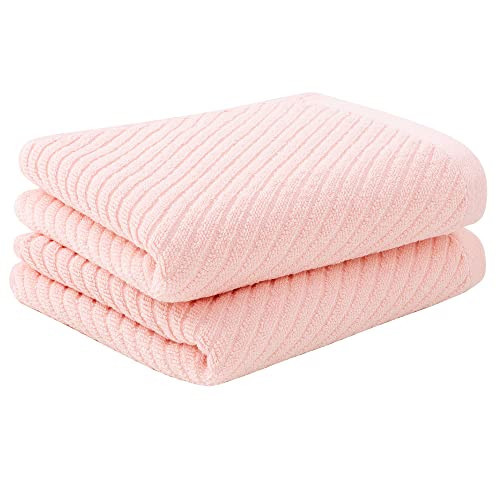 PiccoCasa Set of 2, Pink Ribbed Hand Towels for Bathroom 13 x 29 Inch 100% Cotton Soft Absorbent Soft Feeling Fast Drying Towels Hotel Spa Towel Face Towel | Amazon (US)
