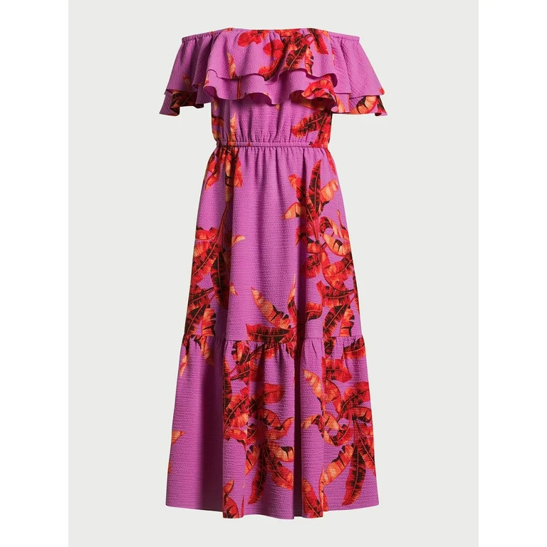 Sofia Jeans Women's and Women's Plus Maxi Dress with Double Ruffle Convertible Neck, Sizes XS-5X | Walmart (US)