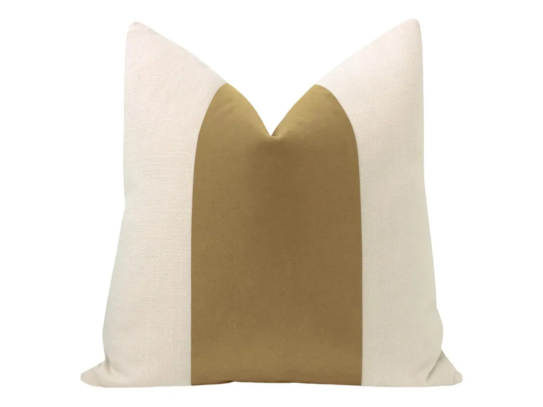 Panel : Mohair Velvet // Camel  | velvet stripe | sable pillow | linen + tan velvet pillow | | Etsy (US)