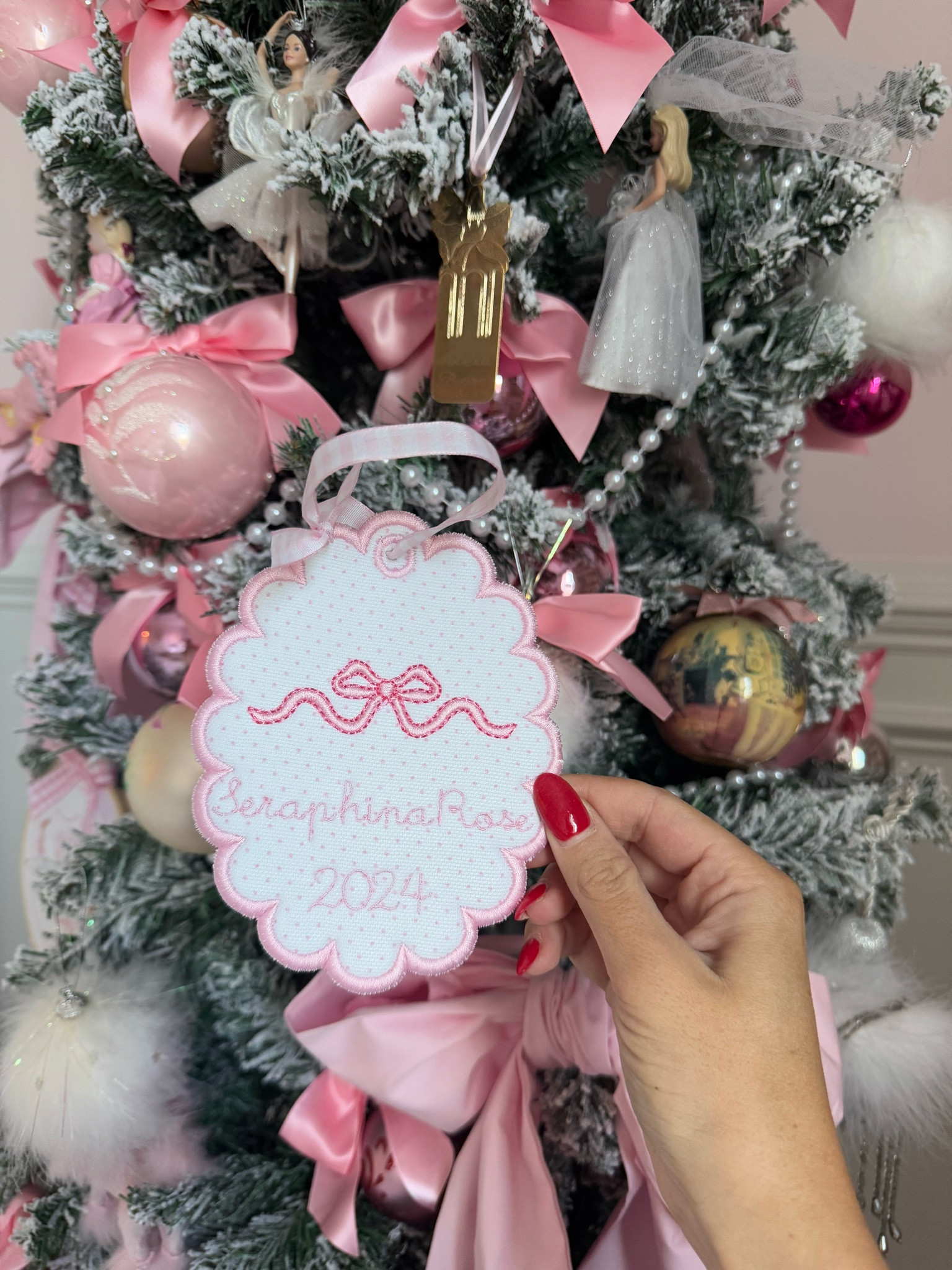 Baby girl ornament pink bow 