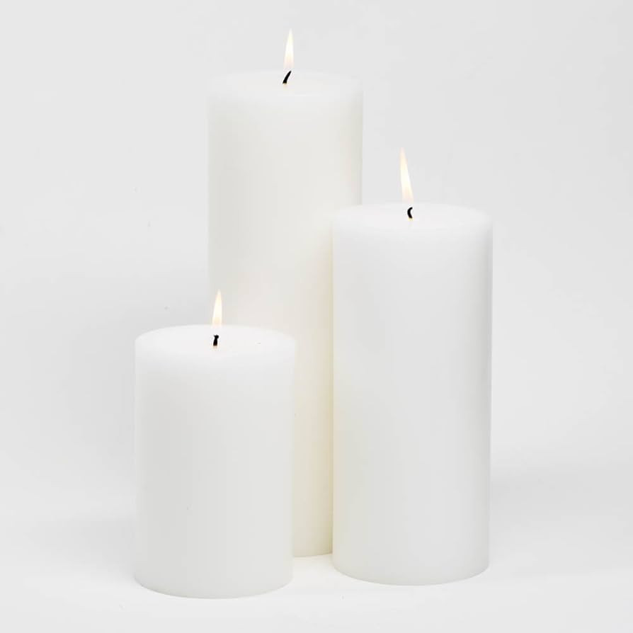 Richland 4" White Pillar Candles - Set of 3 - Large 6", 9", 12" Heights | Amazon (US)