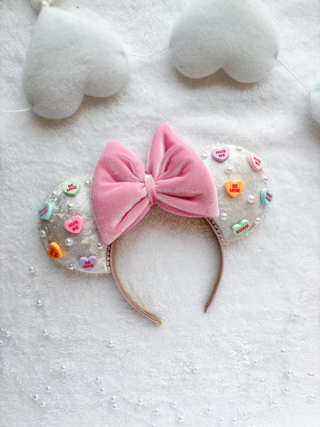 Valentines Day Pearl Velvet Conversation Heart Inspired Mouse Ears Mickey Ears Headband Ships in ... | Etsy (US)