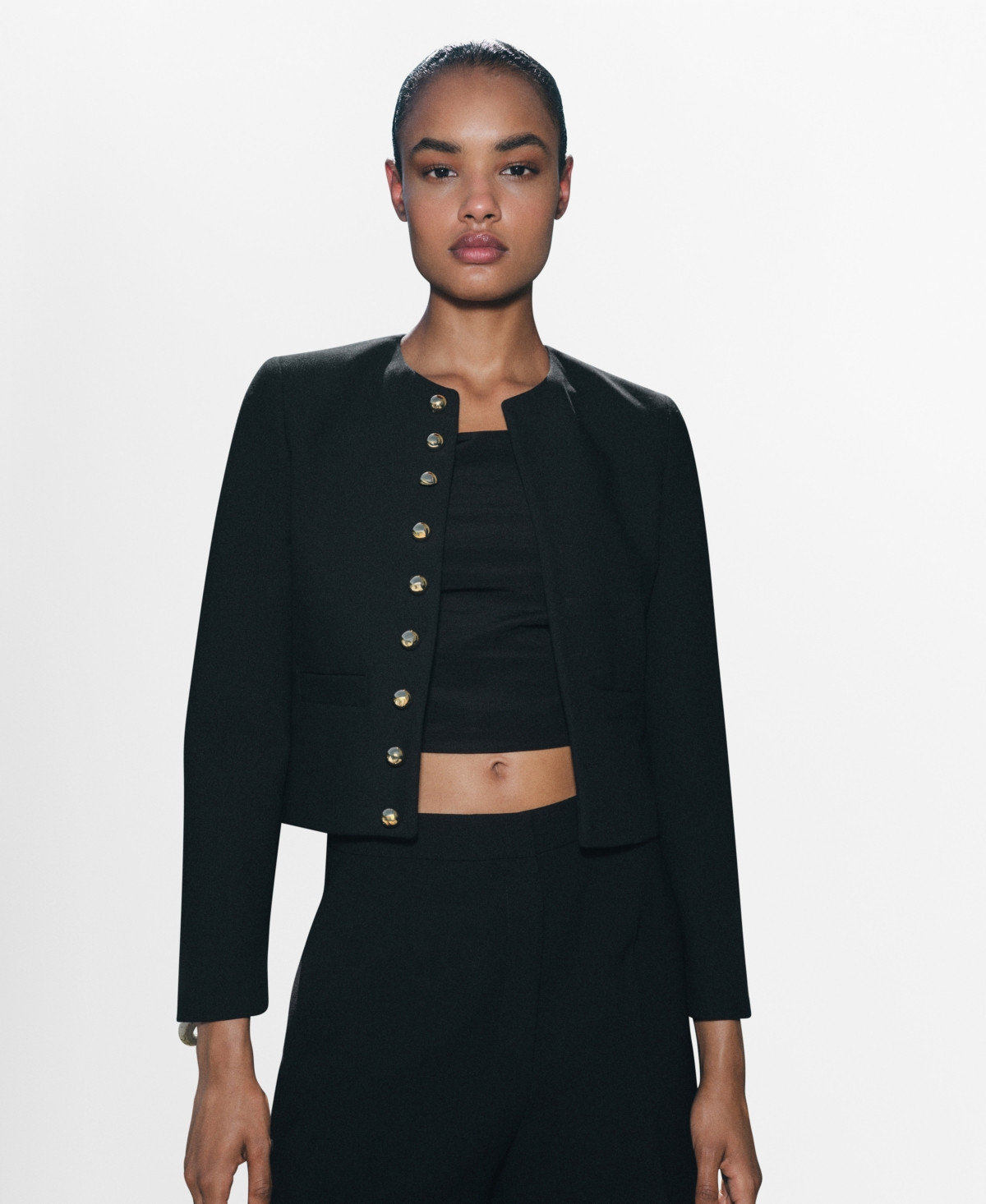 Mango Women's Buttoned Cropped Jacket - Black | Macy's