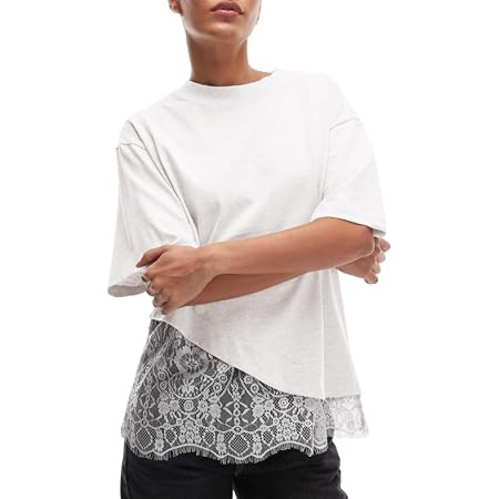 Womens Lace Patchwork Tops Casual Short Sleeve Cotton T Shirts | Amazon (US)