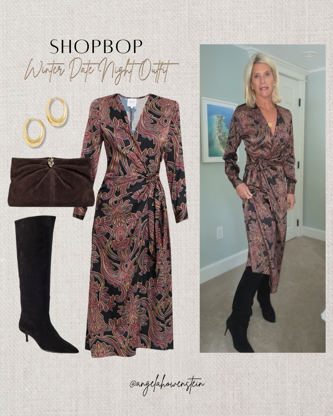 Such a pretty winter date-night outfit — this wrap dress is so flattering and easy to style with tall boots.

#ltkstyle #ltkfashion #winteroutfit #datenightstyle #shopbop #wrapdress #classicstyle #winterchic #ltkfinds



#LTKootd #LTKHoliday #LTKOver40