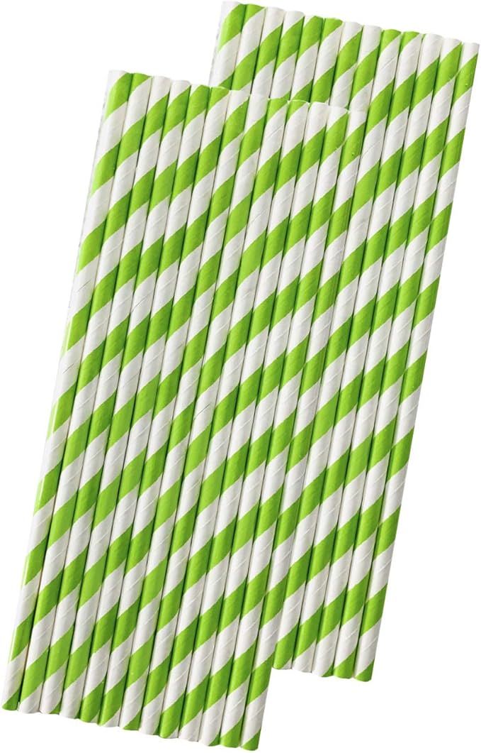 Stripe Paper Straws - Lime Green White - Christmas Birthday Party Supply - 7.75 Inches - Pack of ... | Amazon (US)
