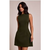 Petite Dark Green Woven Open Back Mini Dress | PrettyLittleThing US