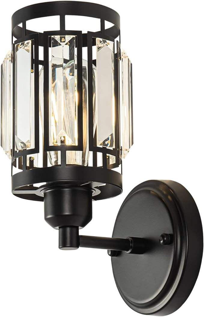 Larootsi 1 Light Crystal Wall Sconce Lighting with Black Finish, Modern Wall Light Fixture Living... | Amazon (US)