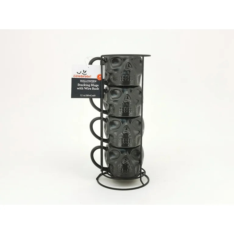 Way to Celebrate! Black Skull Mug Stack, 12 fl oz Stoneware Coffee Mugs - Walmart.com | Walmart (US)