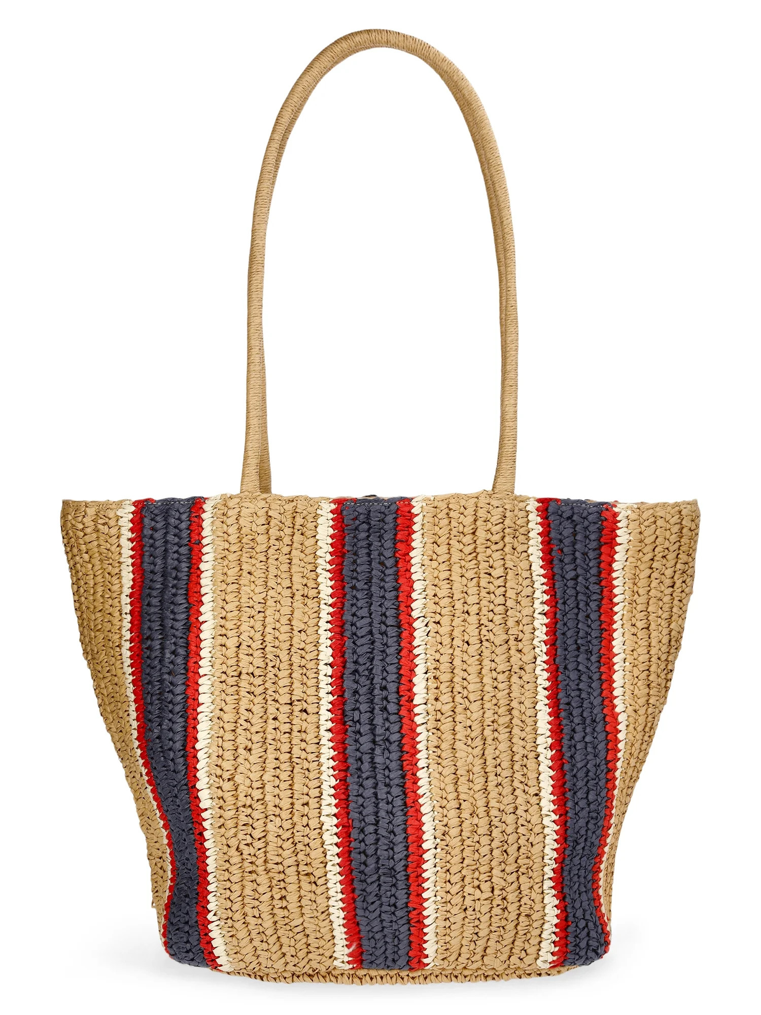 Time and Tru Striped Straw Tote Handbag, Multicolor | Walmart (US)
