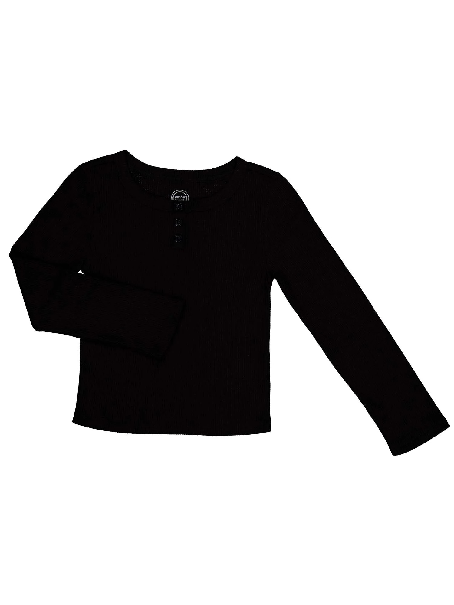 Wonder Nation Girls Long Sleeve Waffle Henley Knit Top, Sizes 4-18 & Plus | Walmart (US)