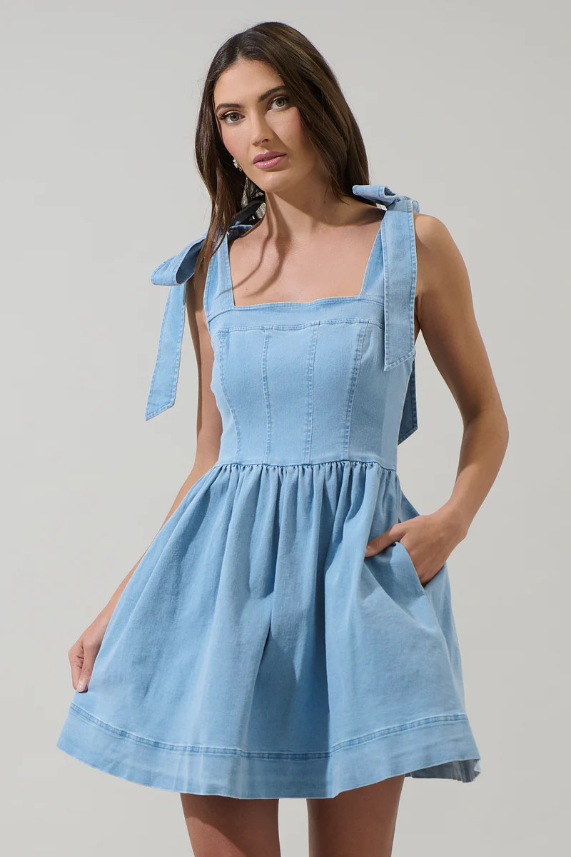 Sujey Denim Tie Strap Mini Dress | Sugarlips