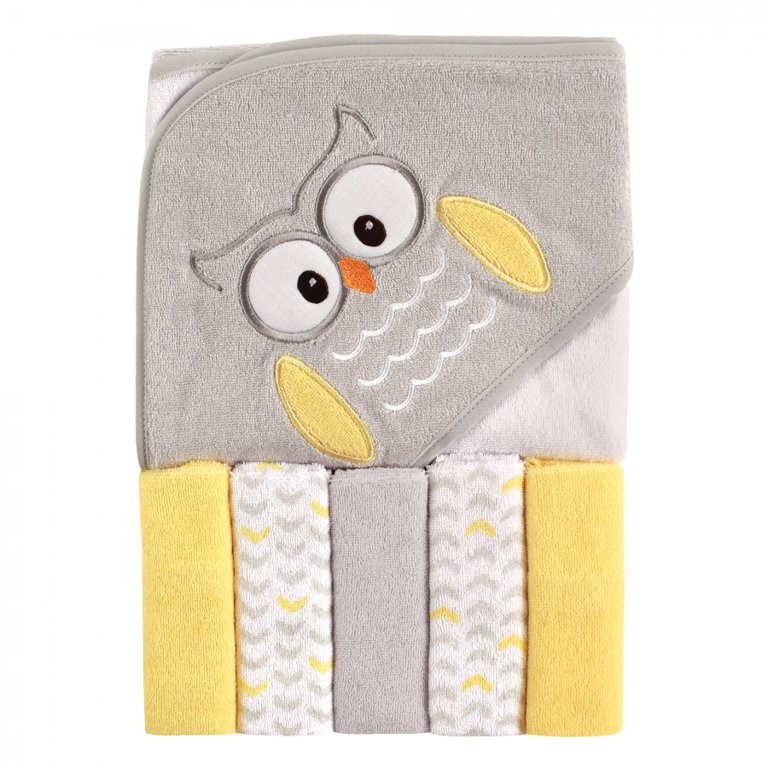 Luvable Friends Baby Unisex Hooded Towel with Five Washcloths, Owl, One Size | Walmart (US)