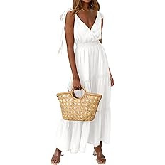 PRETTYGARDEN Women's Cross Neck Summer Sleeveless Tiered Maxi Dress Beach Tie Strap Smocked Long ... | Amazon (US)