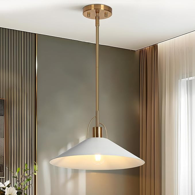 KSANA Pendant Lights Kitchen Island, 14'' Gold and White Pendant Light Fixtures, Modern Large Met... | Amazon (US)
