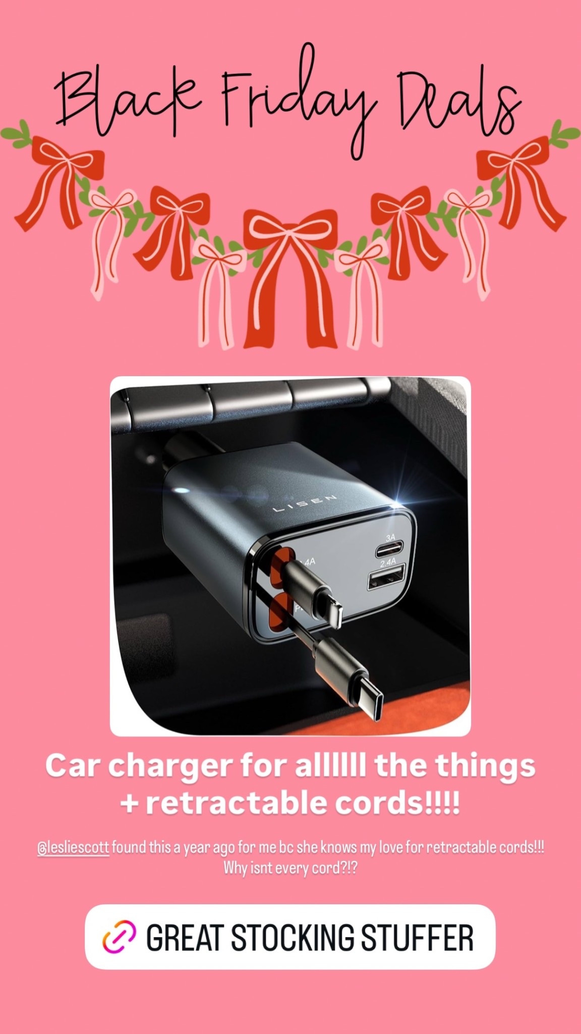 Car charger for allllll the things + retractable cords!!!! @lesliescott found this a year ago for me bc she knows my love for retractable cords!!! Why isnt every cord?!?

#LTKCyberWeek #LTKmomlife #LTKGiftGuide
