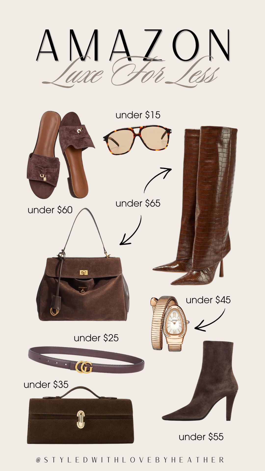 These Amazon designer-inspired finds are proof that getting the luxe look doesn’t have to come with the designer price tag. The rich browns, suede textures, boots, bags, and accessories all look so elevated for fall—and several prices genuinely surprised me. Shop my latest Luxe for Less finds on LTK! 

 #LTKdayinmylife #LTKootd #LTKPetite