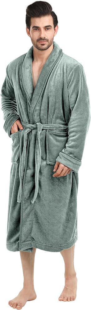 NY Threads Luxurious Men's Shawl Collar Fleece Bathrobe Long Spa Robe | Amazon (US)
