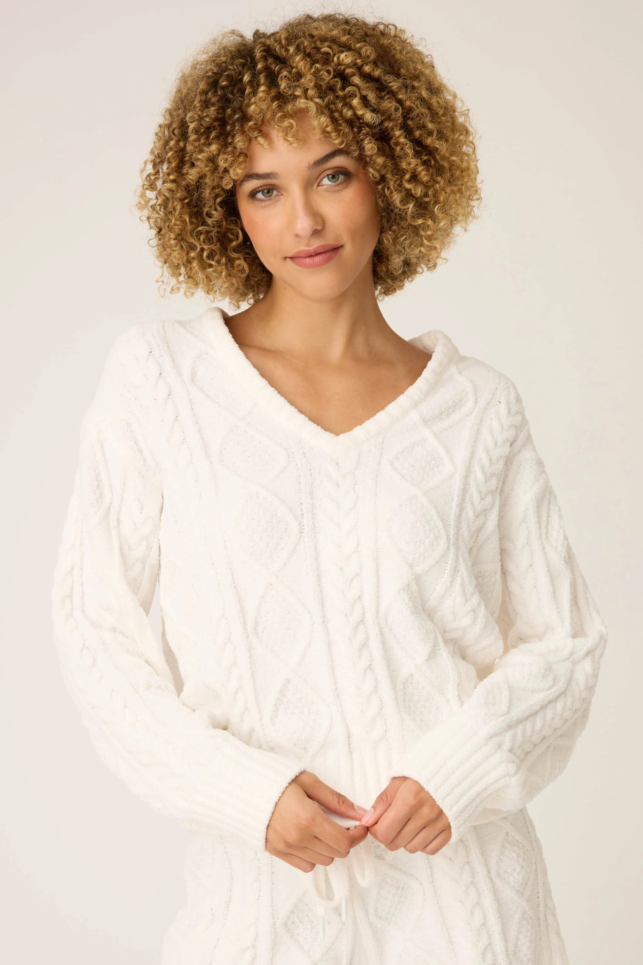 Chenille Cable Knit V-Neck Sweater | PJ Salvage