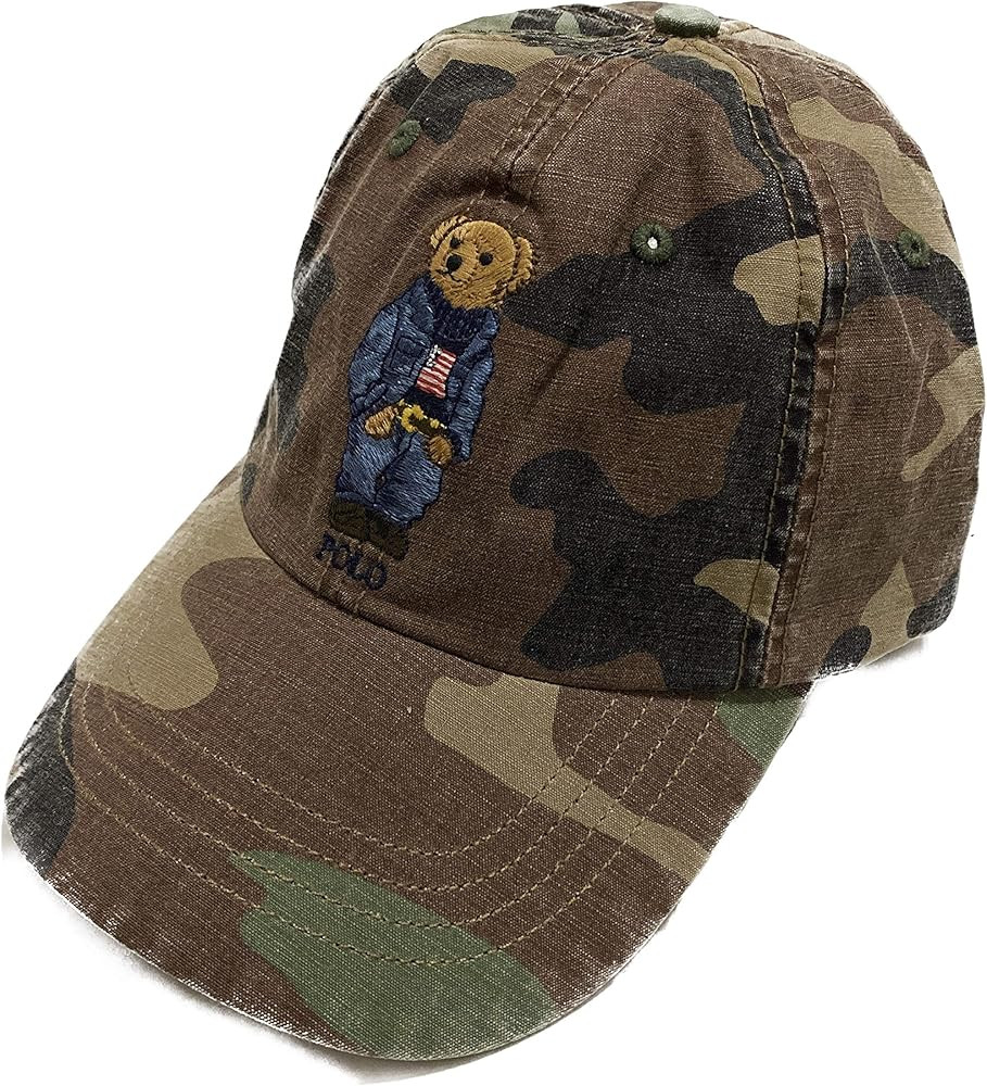Polo Ralph Lauren Mens Teddy Bear Adjustable Ball Cap Hat (Camo/Flag Bear) | Amazon (US)