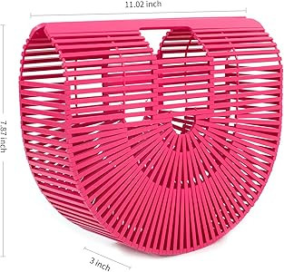 Women's Bamboo Handbag by Handmade Straw Bag,Tote Bamboo Purse Natural Basket Bag for Summer Beac... | Amazon (US)